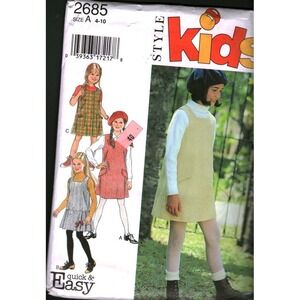 Style Kids 2685 Sewing Pattern Girls Jumper Pinafore Dress Sizes 4-10 Vintage